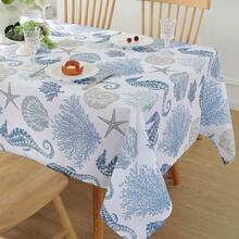 152 X 210cm Rectangular Waterproof Ocean Themed Tablecloth, Washable Nautical Coastal Starfish Blue Beach Tablecloth For Party Picnic Outdoor Use - Multicolor - View 12