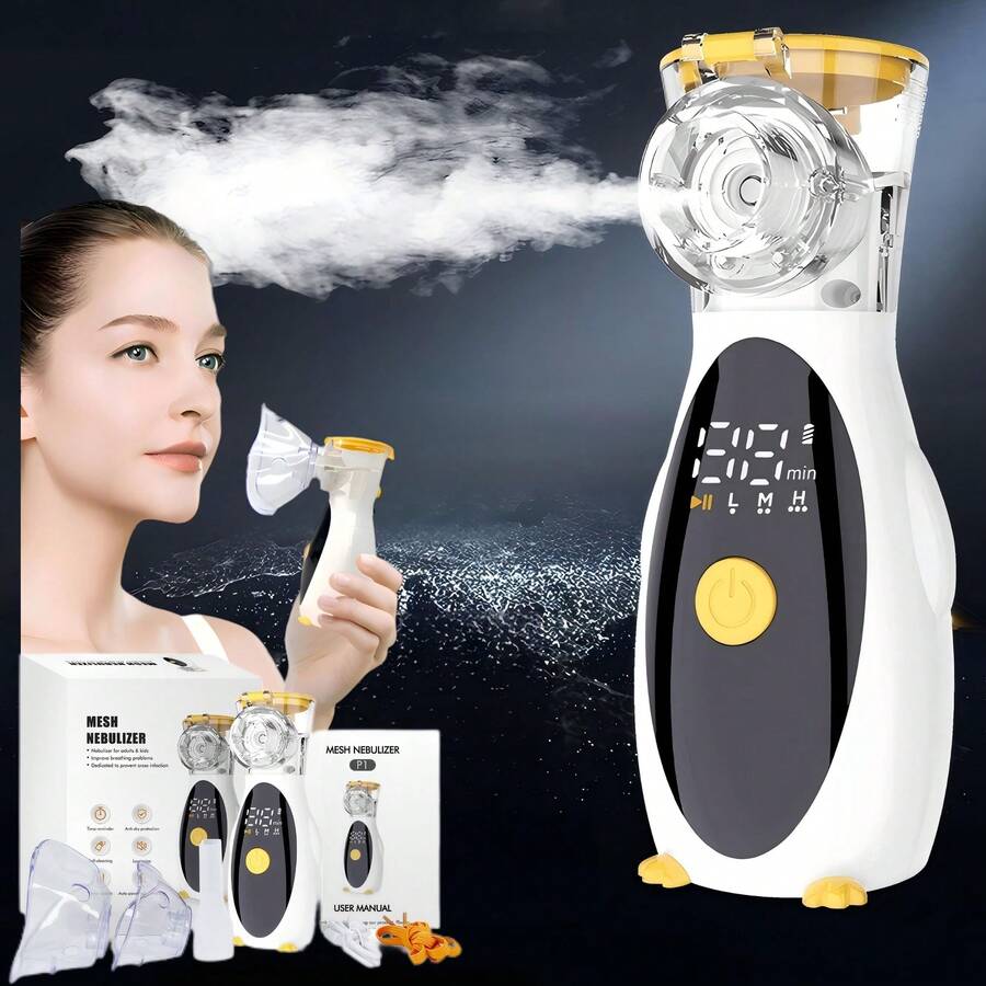 Portable Mesh Nebulizer, Dual-Mode Atomization Inhaler, Humidifier, Throat Moisturizer, Home Nebulizer With 3 Mouthpieces, Suitable For All Ages, USB Rechargeable, Self-Cleaning, Household Essential
