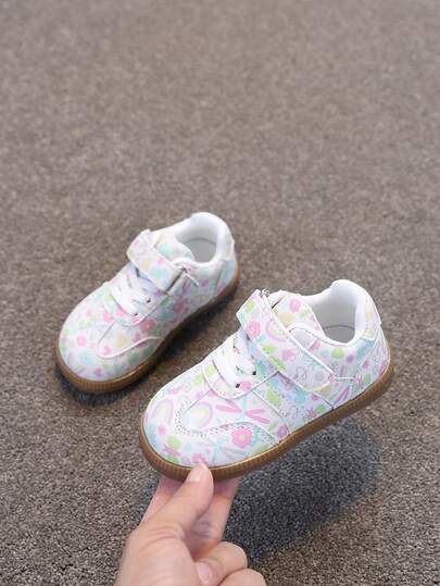 1 Pair Toddler Kids' Colorful Graffiti Hook And Loop Soft Bottom Non-Slip Casual Sneakers, Spring/Autumn New Versatile Sports Shoes For Boys And Girls