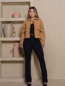 GEEH Women's Coat For Winter 2026 With Elegant Buttons - 鏽棕色 - 查看 3