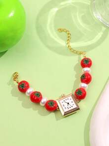 1pc Creative Cute Simulated Tomato Shape Bracelet, Suitable For Women To Wear In Summer, Beach, Party And Other Occasions - Multicolor - View 2