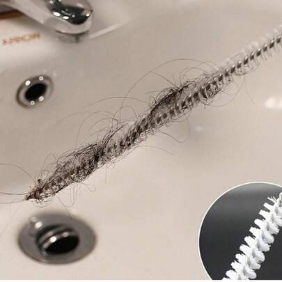 1/3pcs-Flexible Drain Cleaning Brush, Bendable Sink Snake Hair Clog Remover Tool For Bathroom Washbasin, Kitchen Sink, Bathtub, Floor Drain, Spiral Bristles Deep Crevice Cleaner With Hanging Hole