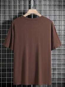 Hombres Camiseta con estampado de letra y hombros caídos - Café integral - Ver 2
