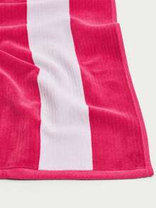100% Organic Cotton Striped Beach Towel - Sand-Free & Ultra Absorbent & Made In Türkiye - Pink - View 5