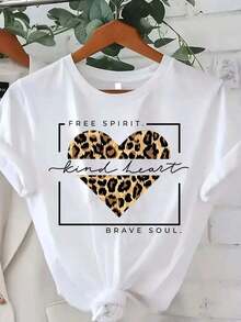 1 Piece, Women's Plus Size Heart Print T-Shirt For Valentine's Day, Lightweight, Short Sleeve, Round Neck, The Perfect Casual Garment, 180g, 100% Soft Cotton. - 白色 - 查看 2