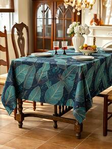 1pc Tropical Banana Leaf Tablecloth, Polyester Fiber Round Net Printed Tablecloth, Olive Green & Gold Waterproof, Oil-Proof, Easy-To-Clean Rectangular Dining Table Cover, Natural Tropical Plant Decor, Available In Multiple Sizes, Oil & Heat Resistant, Protective Cloth For Home & Living Room - Multicolor - View 7