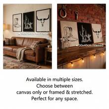 3Pcs Western Line Art Canvas Wall Art Set, Cowboy Boot, Cactus & Longhorn Skull Prints, Rustic Southwest Decor For Living Room, Bedroom & Cabin, Optional Frame - Multicolor - View 3