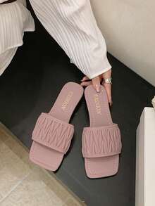 1 Pair Women's Brown, Pink Square Toe Flat Sandals, Casual Elegant Style, Black Color, Comfortable & Fashionable, Suitable For Spring/Summer, Vacation - Pink - View 1