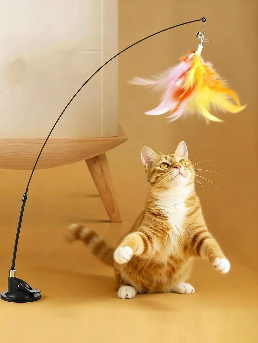 Đồ chơi cho mèo có lông vũ, gắn giác hút và có chuông, đồ chơi tự giải trí cho mèo, đồ chơi trêu chọc tự động cho mèo, chống cắn phá, giúp tiêu hao năng lượng dư thừa, đồ chơi trêu chọc mèo, thích hợp cho mèo con, đồ chơi thú cưng. - Nhiều màu - Xem 1
