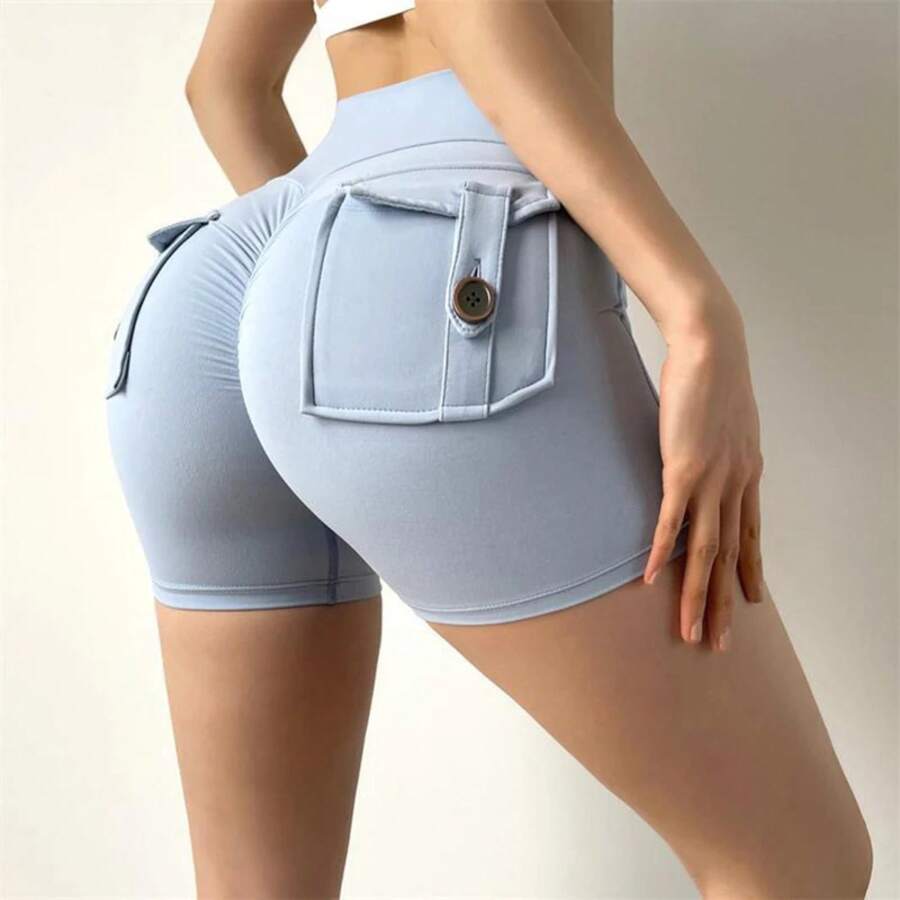 Deporte con bolsillo para glúteos para mujer, mallas ajustadas de cintura alta para entrenamiento físico, pantalones cortos de ciclismo con realce, ropa de gimnasio - 3 - Ver 1