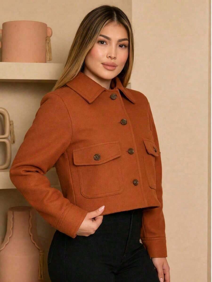 GEEH Women's Coat For Winter 2026 With Elegant Buttons - 駝色 - 查看 1