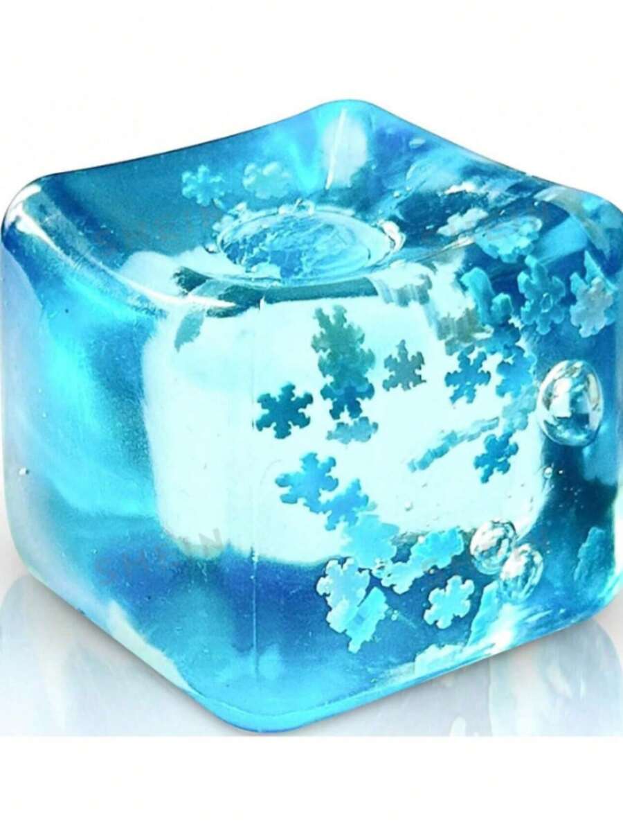 捏压减压软橡胶玩具压力球，3.5厘米/1.38英寸，内含雪花，带来极致柔和冰凉的触感，雪花造型安静美观，方形设计，舒缓焦虑，回弹缓慢，可作为课堂奖励，帮助平静情绪。 - 藍色 - 查看 1