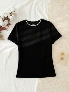 Set de 3 camisetas de mujer de cuello redondo de ajuste ceñido, 95% algodón, en negro, blanco y gris, aptas para todas las estaciones, interior y exterior, con estilo vintage y lindo para verano, para salidas de verano, hogar, vuelta al cole, otoño - Multicolor 13 - Ver 7