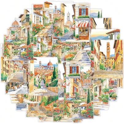  Bộ sticker Etori Life Watercolor Small Town, phong cách đường phố châu Âu cổ điển, thích hợp để trang trí sổ lưu niệm, sổ tay, laptop, điện thoại, hành lý, hộp bút, đàn guitar, trang trí văn phòng, trang trí phòng, đồ tự làm, đồ dùng nghệ thuật, tiệc vintage, quà tặng nhỏ, đồ dùng học tập.