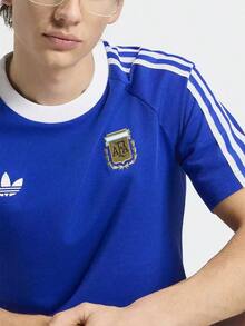 Camiseta de corrida adidas Originals Three Stripes de manga curta e gola redonda, respirável, masculina, modelo JZ6307 - Azul - Ver 2