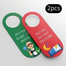 2pcs 2D Flat "Do Not Disturb" & "Please Clean Room" Signs | PVC Handle Tags, Suitable For Hotel, Motel, Airbnb Rooms, Modern Style - A - View 8