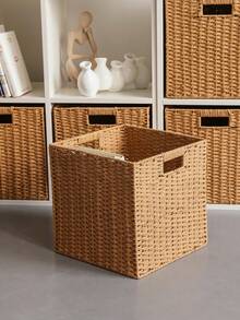 1 chiếc giỏ đựng đồ giả mây đan thủ công có tay cầm, hộp đựng đồ hình khối gấp gọn tiện dụng cho kệ, tủ quần áo, phòng tắm và phòng khách, hộp đựng đồ đan chống thấm nước dùng để đựng khăn tắm, đồ chơi, chăn, nhiều kích cỡ trang trí nhà cửa - Lạc đà - Xem 7