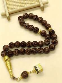 Middle Eastern Style Prayer Beads With Pendant - Islamic Dhikr Rosary Beads - Golden Cabinet With 33 Floral Beads - View 7