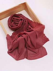 1 Stück eleganter Damenkopftuch mit 3D Rosen Stickerei aus Musselin, weicher Chiffon Stoff mit Spitzenbesatz, geeignet für Abaya und täglichen Gebrauch - Verschiedenfarbig - Übersicht 22