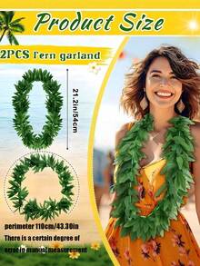 2/1pc Tropical Green Fern Leaf Leis - Artificial Hawaiian Garland Necklace For Summer Beach Pool Party Favors, Decorations & Photo Props No Maintenance, Festive Event Accessories, Hawaiian Themed Accessory, Hawaiian Party Decorations - Wreath - View 9