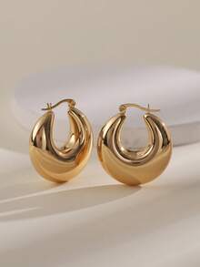 2pcs/set Fashionable Elegant Simple Smooth Circle Design Women's Earrings Daily Wear - Gold - View 4