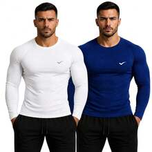 Kit Of 2 Thermal UV 50+ Base Layer Shirts/T-Shirts/Cool Mesh Shirts For Gym And Sports - 白色和海軍藍 - 查看 4