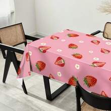2 Pcs Pink Berry Disposable Plastic Tablecloth Strawberry-Themed Fruit Design For Birthday Party Decorations Tablescape Favors 108 X 54 Inch Waterproof Wrinkle-Resistant - Strawberry - View 6