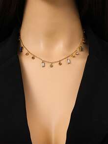 RAYQUEEN 1pc Colorful Dopamine Molecule Stainless Steel Necklace, Suitable For Daily Wear And Gift Giving - Yellow Gold - View 2