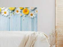 Tête de lit Oedim bleu aspect bois avec marguerites, en PVC de 5 mm d'épaisseur avec impression numérique | Plusieurs tailles disponibles | Tête de lit originale et abordable - Multicolore - Voir 3