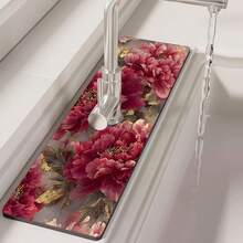 1pc Flower Theme Pattern Sink Drain Pad, Quick-Drying Diatomite Bathroom Faucet Pad, Trimmable Holiday Decorations, Household Kitchen Drain Pad, Washbasin Protection Pad, Suitable For All Kinds Of Faucets In Bathroom And Kitchen. - Multicolor - View 7