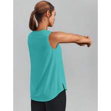 PINSPARK Workout Tops For Women Sleeveless Athletic Tank Tops UPF 50+ Running Tanks With Side Slits Loose Fit Gym Yoga Shirt - Turquoise - View 2