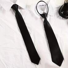 1/3pcs Women's Solid Black Necktie, Suitable For Uniform Shirt, Suit, Slouchy Necktie, For Daily Wear - Multicolor - View 5