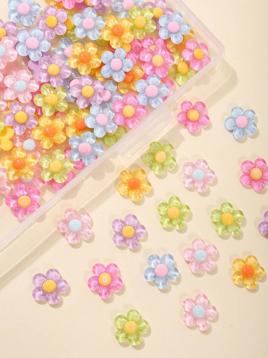 夢幻風花卉樹脂裝飾,凸面平底亮面花朵飾件,可愛混色糖果色小花,適用於珠寶製作、DIY手工、卡片裝飾、手機與髮飾配件 - 夢幻之花 - 查看 1