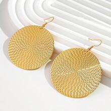 1 Pair Large Round Embossed Hoop Earrings - Yellow Gold - View 7