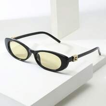 1pc Vintage Oval Narrow Frame Small Frame Brown Fashion Glasses Women Plastic Classic Style Outdoor Travel Beach Vacation Casual Decorative Daily Wear Summer Sun Protection Shading Fashion Glasses Men - Black Frame Porn - View 6
