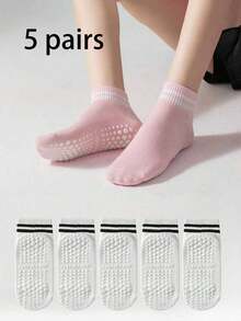 3/5 Pairs Yoga Socks, Ankle Length Socks For Indoor Yoga, Dance, Pilates, Exercise, Trampoline, Running - Multicolor - View 19