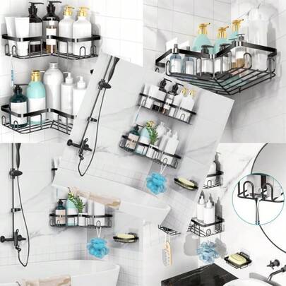 Organizador de estantería de ducha de esquina, estantes de baño autoadhesivos, decoración y almacenamiento de organización interior de ducha para el hogar, accesorios de caravana, artículos esenciales para el primer apartamento