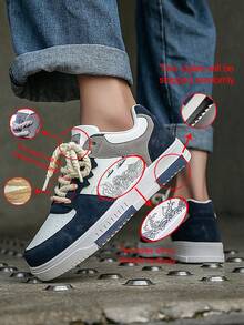 Giày thể thao đế bằng buộc dây phối màu Niche dành cho nam, kiểu dáng casual, họa tiết in ngẫu nhiên đa năng, thoải mái cho cả nam và nữ. - Màu xanh lam - Xem 10