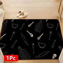 1pc Minimalist Cartoon Kitchen Utensil Pattern Linen Kitchen Rug, Bathroom Mat, Doormat, 3D Printed Rectangle Carpet For Living Room, Bedroom, Hallway, Bathroom, Laundry Room - Polyester Carpet For Indoor And Outdoor Home Decor - Multicolor - View 17