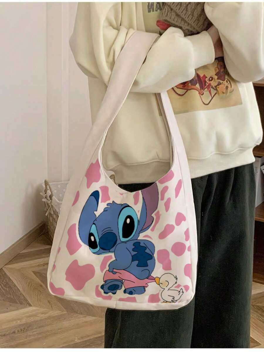 Disney 史迪奇创意斜挎包，大容量动漫包，星际宝贝图案，迪士尼单肩包，笔记本电脑包，笔记本电脑包，学生手提包，文具收纳包，女孩背包，帆布包 - 方形 - 查看 1