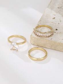 3 chiếc nhẫn mạ vàng hình bầu dục đính đá Zirconia tổng hợp lấp lánh, sang trọng dành cho nữ, thích hợp làm quà tặng trang sức dự tiệc cưới. - nhẫn - Xem 5