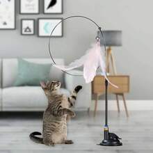 Juguete divertido para gatos, pluma esponjosa y colorida con campana, palo para gato con ventosa, juguete para gatitos, varita rompecabezas desmontable interactiva, suministros para gatos - Pluma Roja de Sucker - Ver 3