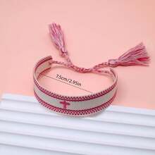 1pc Embroidered Cross Creative Woven Bracelet - Hot Pink - View 4
