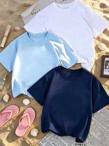 camisetas de manga corta de Prenda individual, no un conjunto de 3 piezas, 1 piezas/set de camisetas de manga suitable for streetwear, Top oversized cuello redondo daily outings, camping, concerts, hip-hop, rock, and rap events redondo, de uso casual y versátil para el verano, para mujer - Blanco - Ver 8
