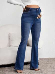 Jeans informales versátiles con bolsillos acampanados para mujeres embarazadas - Azul lavado oscuro - Ver 1