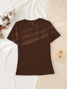 Conjunto de 3 piezas de camisetas de manga larga de ajuste ceñido con cuello redondo, estilo minimalista casual, 95% algodón, para mujer - Multicolor 10 - Ver 7