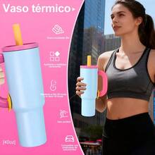 Vaso Térmico 40oz con Asa, Acero Inoxidable 304, Aislamiento y Pajita Incluida, Elegante Taza de Café, Ideal para Uso Diario, Viajes y Oficina, Reutilizable y Duradero - Negro - Ver 5