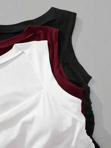 paquete de 3 Tops de tirantes para mujeres con cuello cuadrado acolchado, sin sujetador, ajuste delgado - Multicolor - Ver 9