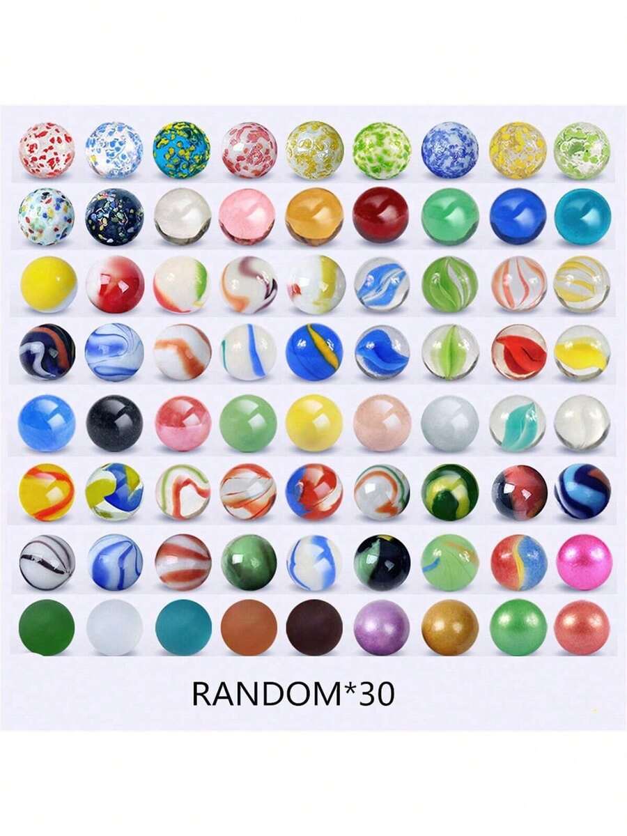 30/60/100pcs 1.6cm Colorful Transparent Glass Beads, Bouncy Marbles - Multicolor - View 1