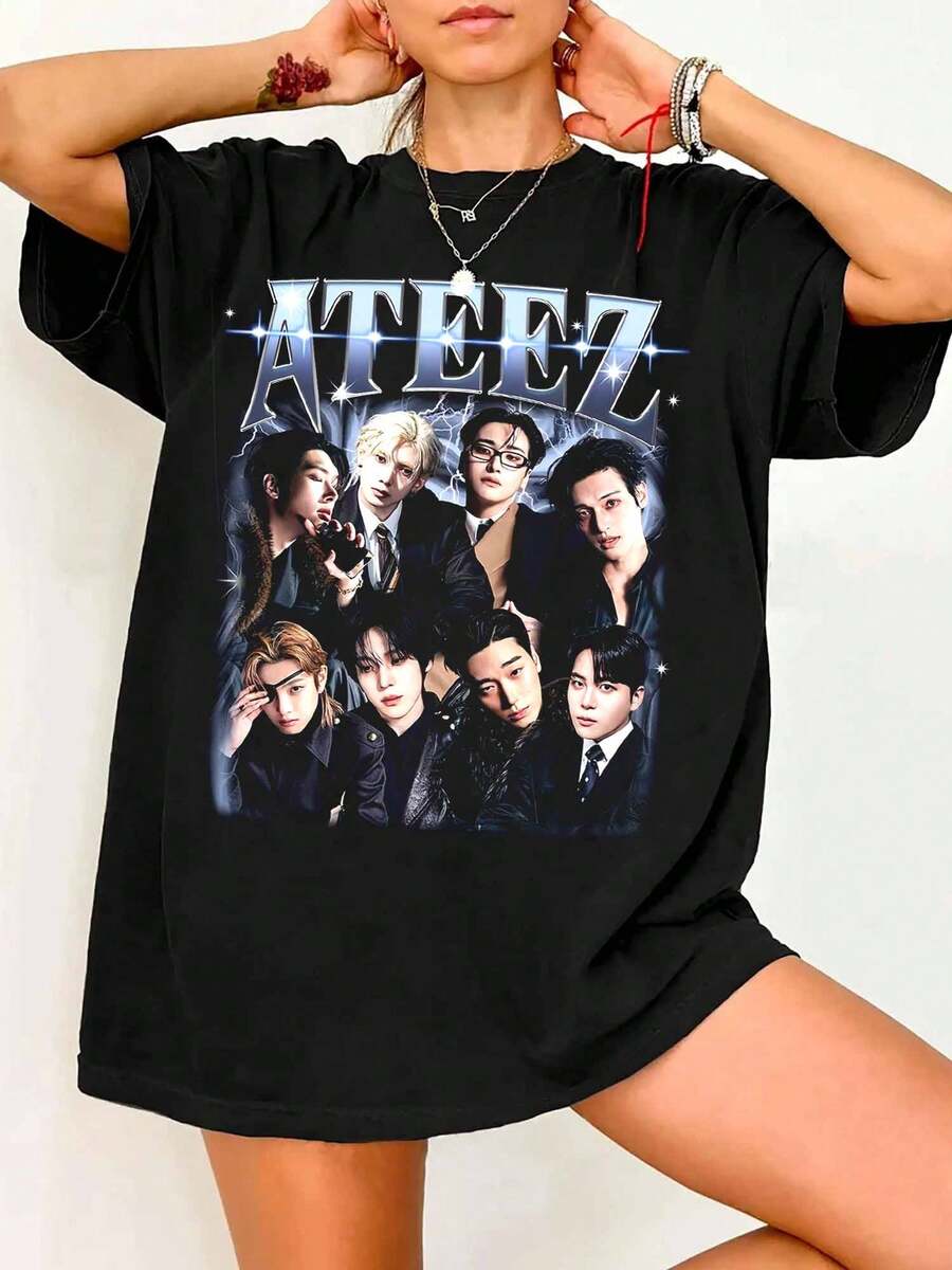 AteezS Golden Hour Part 4 Golden Hour Part 4 Graphic Sweatshirt, 2025 World Tour In Your Fantasy T-Shirt - Black - View 1